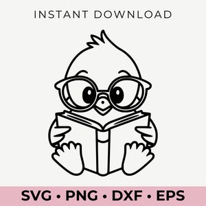 Adorable pájaro leyendo SVG / Lindo pájaro con gafas Clipart / Diseño digital para Cricut, Silhouette y proyectos creativos