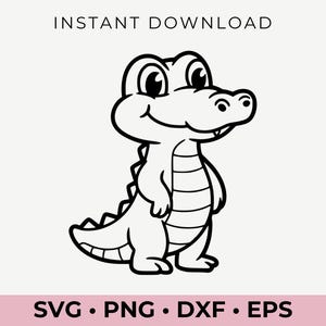 Schattige baby alligator SVG – schattige jungle safari dieren clipart voor Cricut, lasersnijden, afdrukbare png- en jpg-bestanden