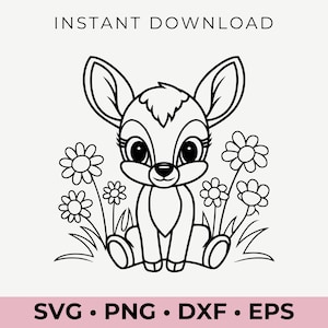 Cervo primaverile con fiori SVG / Vettore animale del bosco / Adorabile clipart primaverile per Cricut / Design rustico della natura