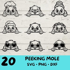 Spähender Maulwurf, Maulwurf svg, Maulwurf svg Bundle, niedlicher Maulwurf mit | Sonnenbrille | Bogen | Blume| Weihnachten | Mütze