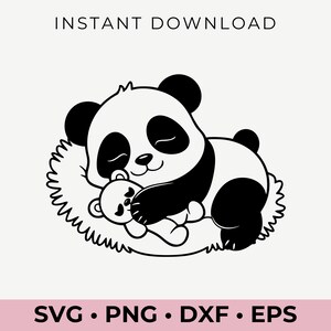 Panda adormecido SVG | Clipart de animal fofo | Arquivo vetorial de panda | Silhueta Cricut | Artesanato DIY | Download digital
