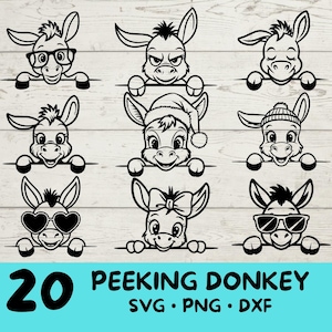 Esel spähen, Esel svg, Esel svg Bundle, süßer Esel mit | Sonnenbrille | Bogen | Blume| Weihnachten | Mütze