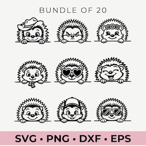 Hérisson furtif, Hérisson Svg, Bundle hérisson Svg, Hérisson mignon avec | Lunettes de soleil| Arc | Fleur| Noël | Chapeau