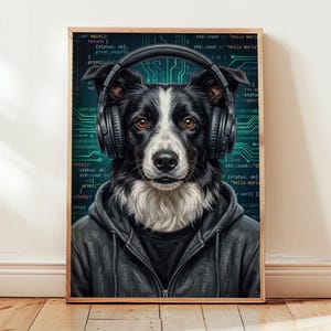 Custom Software Engineer Pet Portrait From Photo, Funny Tech Developer Dog Uniform Art Gift