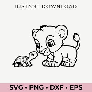 León bebé y tortuga SVG / Lindo animal de safari Clipart / Descarga digital