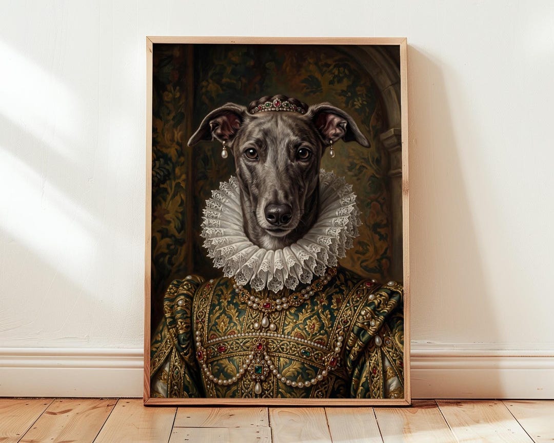 Custom Royal Pet Portrait, Renaissance Dog Queen Wall Art, Regal Cat ...