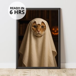 Aangepast Halloween-huisdierportret | Huisdier als geest | Spookachtige huisdierenkunst | Digitale download | Halloweendecoratie | Cadeau voor dierenliefhebbers