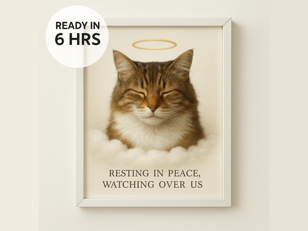 Angel Pet Memorial Portrait – Digital Cat or Dog Art With Halo & Clouds ...