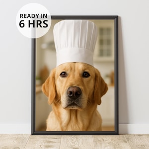 Custom Chef Pet Portrait | Pet As Chef | Dog In Chef Hat Kitchen Themed Pet Art | Digital Download | Gift For Food Lover