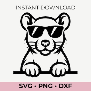 SVG de rat furtivement - rat cool avec des lunettes de soleil clipart pour Cricut et Silhouette, fichier de coupe rongeur drôle, svg png dxf
