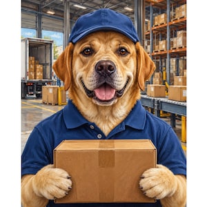 Individuelles Haustierporträt für Lieferfahrer, personalisierte Hunde- oder Katzenkunst, lustiges Geschenk für Kurierfahrer