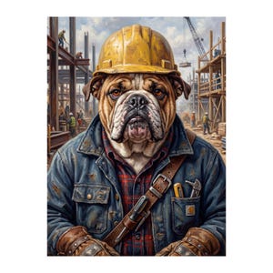 Retrato personalizado de perro obrero de la construcción, arte personalizado para perros constructores, regalo divertido para dueños de perros manitas.