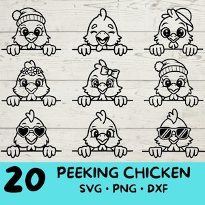 Pollo que mira a escondidas, Pollo Svg, Paquete de Pollo Svg, Pollo lindo con / Gafas de sol / Lazo / Flor / Navidad / Sombrero