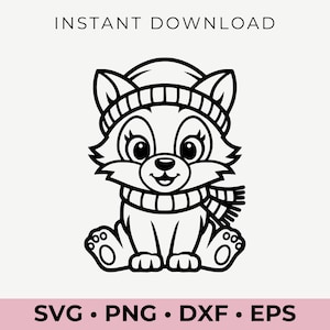 Renard d'hiver SVG | Adorable animal des bois en chapeau et écharpe Clipart | Design festif pour les fêtes de fin d'année pour Cricut, Silhouette et travaux manuels