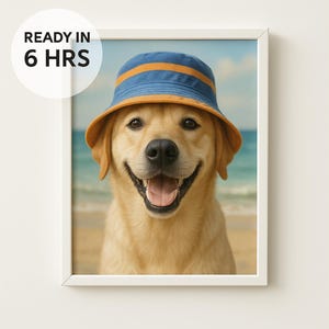 Bucket Hat Dog Portrait | Custom Pet Portrait | Custom Dog Portrait | Custom Cat Portrait | Summer Gift | Beach Decor