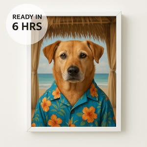 Beach Hut Pet Portrait | Custom Pet Portrait | Custom Dog Portrait | Custom Cat Portrait | Tropical Gift | Birthday Gift