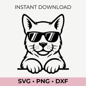 Espiando puma SVG – clipart de puma legal com óculos de sol para Cricut e Silhouette, arquivo de corte de gato selvagem, svg png dxf