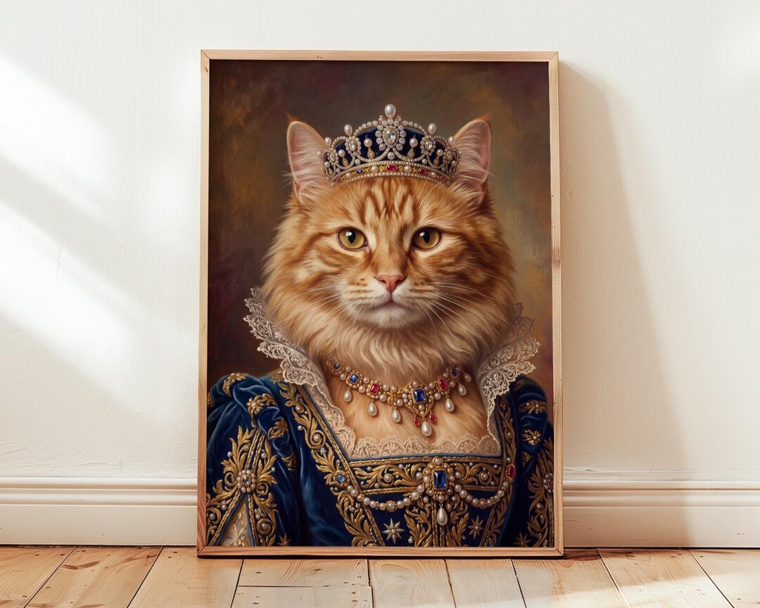 Custom Royal Pet Portrait, Renaissance Dog Queen Painting, Regal Cat ...
