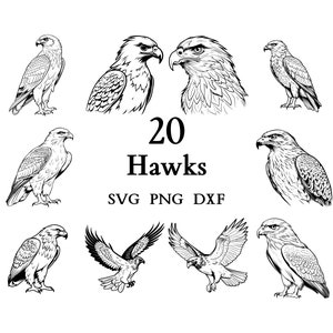 Hawk Svg Bundle , Hawk Svg , Cut Files for Cricut And Laser Engraving , 20 Svg, Png, and Dxf Files Combined in One Bundle!