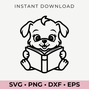Adorable Reading Puppy SVG | Cute Dog with Book Clipart | Digital Design for Cricut, Silhouette, and Craft Projects