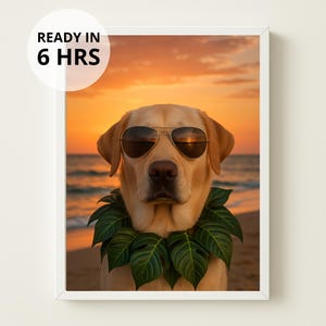 Custom Dog Portrait, Tropical Vacation Dog Art, Personalized Pet Illustration, Digital Art Print Gift for Dog Lovers, Pet Memorial Gift