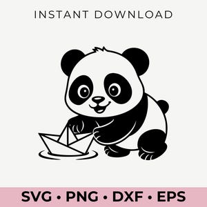 Panda Papierboot SVG | Süßer Panda Clipart | Panda Vektor-Datei | Cricut Silhouette | DIY Bastelarbeiten | Digitaler Download