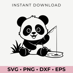 Panda Fishing SVG | Clipart de animal fofo | Arquivo vetorial de panda | Silhueta Cricut | Artesanato DIY | Download digital