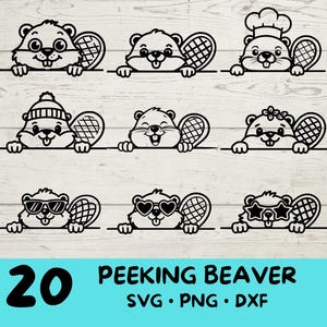 Beaver espreitando, Beaver Svg, Beaver Svg Bundle, Cute Beaver com | Óculos de sol | Laço | Flor | Natal | Chapéu