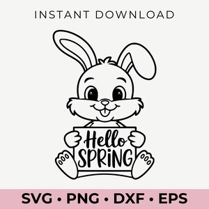 Téléchargement numérique Svg de lapin printanier - Clipart lapin mignon pour Cricut Silhouette - fichiers Svg Png Dxf Eps