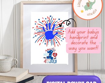 Pamiątkowy odcisk dłoni z okazji 4 lipca, aktywność dla maluchów do wydrukowania (pobranie cyfrowe)