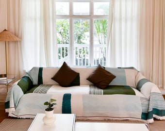 Green Boho Couch Covers, Large Size Cotton Sofa Cover, Sofa Covers Bohemian, Anti-slip Sofa Towel, Table/Bed/Chair Cover Blanket, Gift