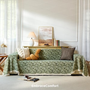 Groene bloem bankhoezen, groot formaat katoenen bankhoes, bankhoezen boho, antislip bankhanddoek, tafel/bed/stoelhoes deken, cadeau