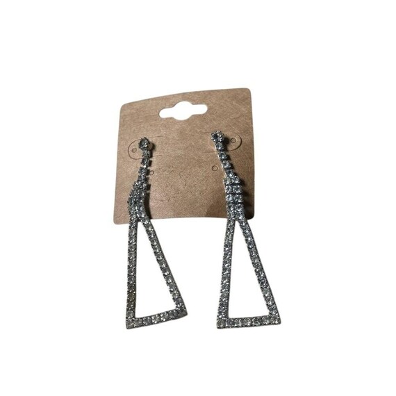 Sparkling Rhinestone Triangle Dangle Earrings Sil… - image 2