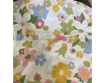 Vtg 1960s Cannon Monticello Full fitted  Sheet Mille Fleur Flower Power
