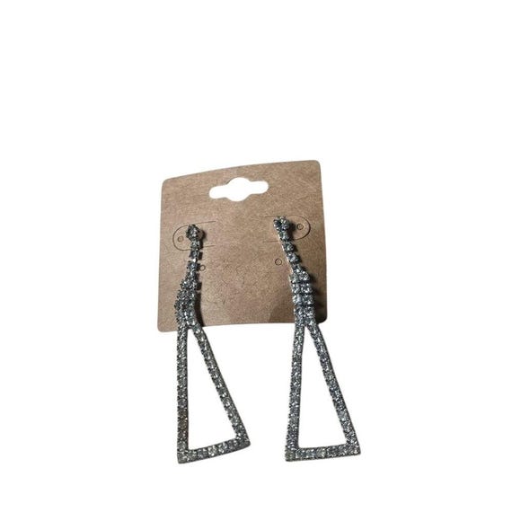 Sparkling Rhinestone Triangle Dangle Earrings Sil… - image 1