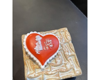 1980s Fashion Pin - Love is Sharing Heart Shped - Plastic Pin