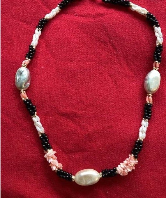 Elegant Necklace of Angel Skin Coral, Black Onyx … - image 1