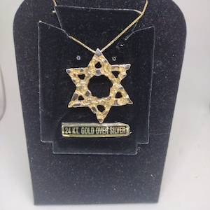 Chunky Star of David Pendant Necklace, 24K Gold Over Sterling Silver
