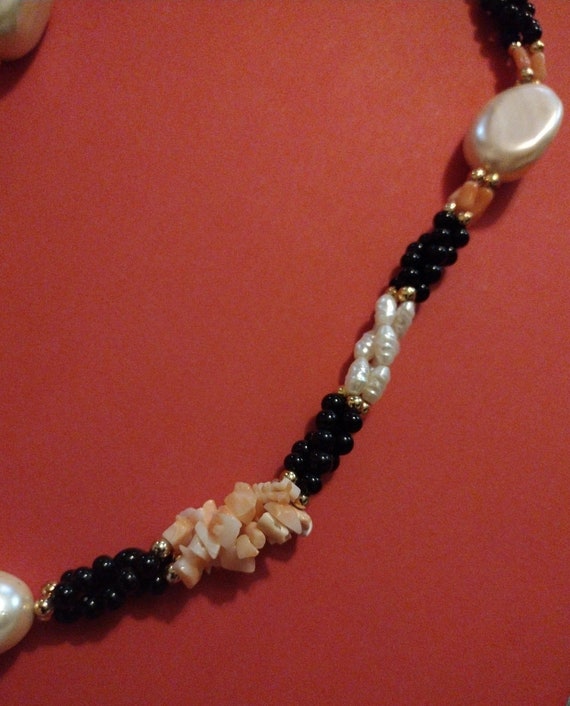 Elegant Necklace of Angel Skin Coral, Black Onyx … - image 3