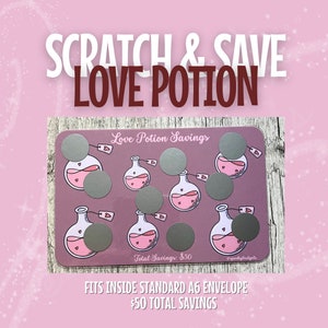 Potion d'amour à gratter et à économiser 50 dollars Challenge A6 plastifié