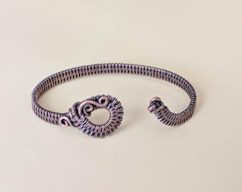 Woven copper wire adjustable bracelet cuff, unique handmade antiqued, boho style