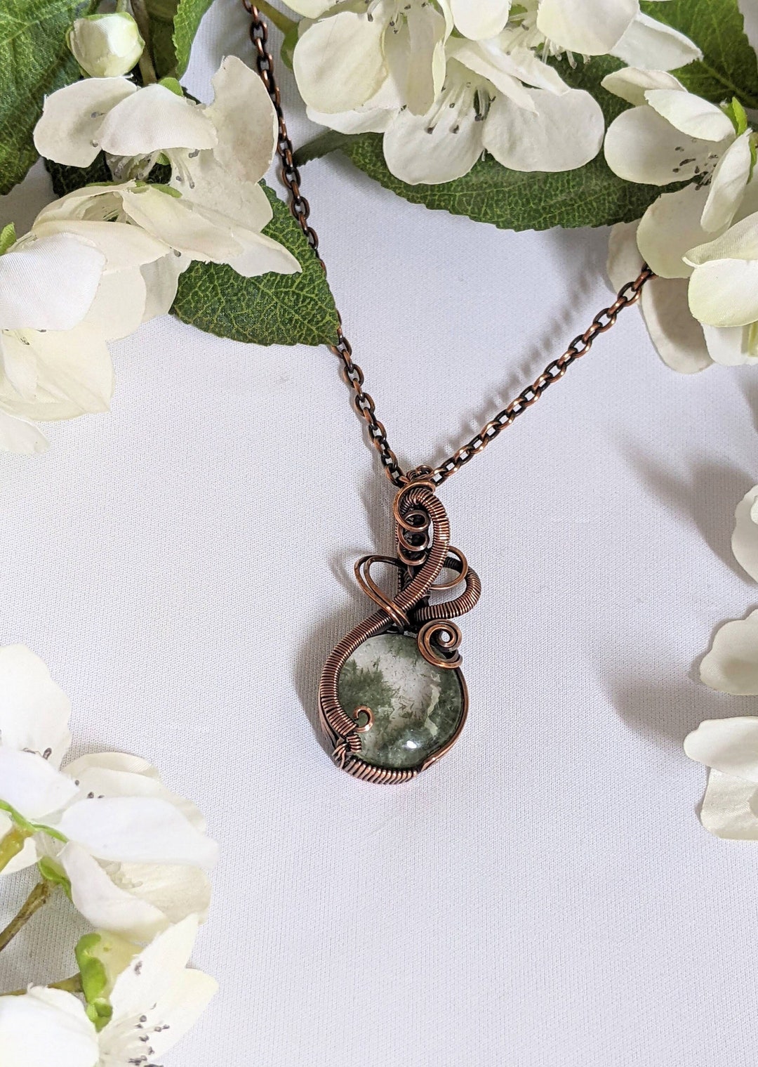 Green Garden Quartz Copper Wire Wrapped Pendant Etsy