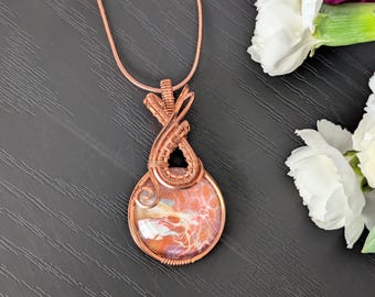 Bright sunshine paint under glass, wire-wrap necklace, 24" chain, woven raw copper wire, wearable art