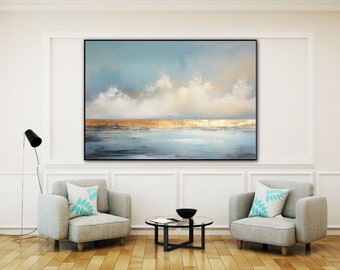 Seascape, Ocean Scenery, Horizon, Gold 100% Handmade, Textured Painting, Abstract Oil Painting, Acrylic Painting, Wall Decor Living Room