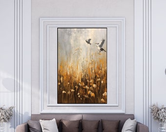 Barley, Rural, Wheat Field, Storks 100% Handmade, Textured Painting, Abstract Oil Painting, Acrylic Painting, Wall Decor Living Room, Office