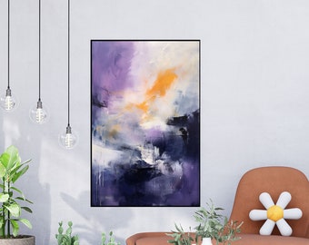 Purple, Beige, Orange, Black 100% Handmade, Textured Painting, Abstract Oil Painting, Acrylic Painting, Wall Decor Living Room, Office Wall