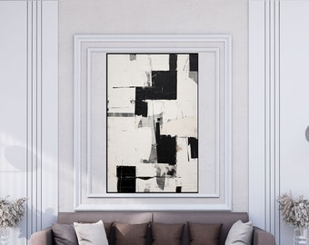 Abstrakte Ölmalerei, Acrylbild, Schwarz Grau 100% Handarbeit, Wanddekoration Wohnzimmer, Büro Wandkunst