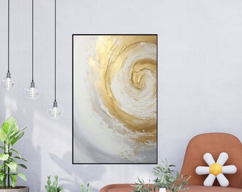 Hurricane, Swirl, Gold, Beige, Gray 100% Handmade, Textured Painting, Abstract Oil Painting, Acrylic Painting, Wall Decor Living Room