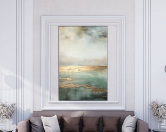 Ocean Scenery, Seascape, Horizon, Gold 100% Handmade, Textured Painting, Abstract Oil Painting, Acrylic Painting, Wall Decor Living Room