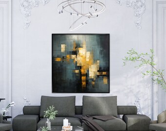 Yellow, Blue, Black 100% Handmade, Textured Painting, Abstract Oil Painting, Acrylic Painting, Wall Decor Living Room, Office Wall Art